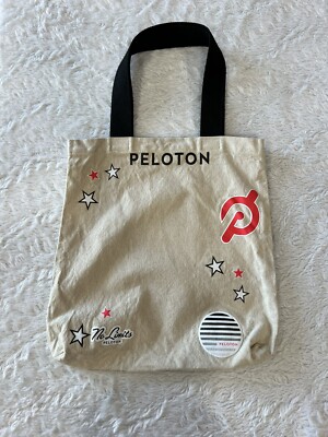 NWOT Peloton No Limits Tote Canvas Bag Logo Satchel Spin Star Stripe Black Beige