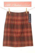 JG Hook Skirt Wool Blend Plaid Burgundy Rose Blue Lined Sz 8P XLNT