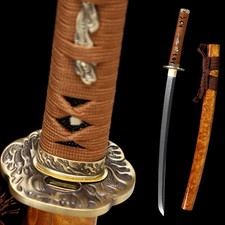 30'' Wakizashi Sword Real Hamon Clay Tempered L6 Steel Full Tang Razor Sharp