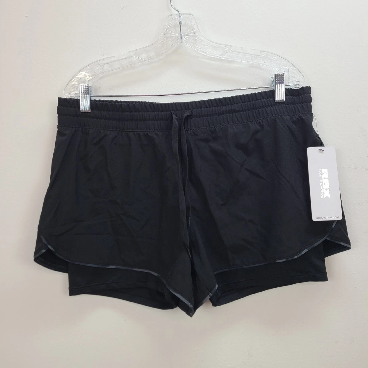 RBX Running Shorts Women Large Black Stretch Dri Pull On Drawstring  Activewear