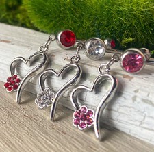 1pc Hollow Heart w/CZ Gem Paved Flower Dangle Belly Ring Navel Naval