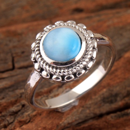 Handmade Natural Larimar Gemstone Ring – 925 Sterling Silver, Oval Cut, Woman's All Sizes (R253)