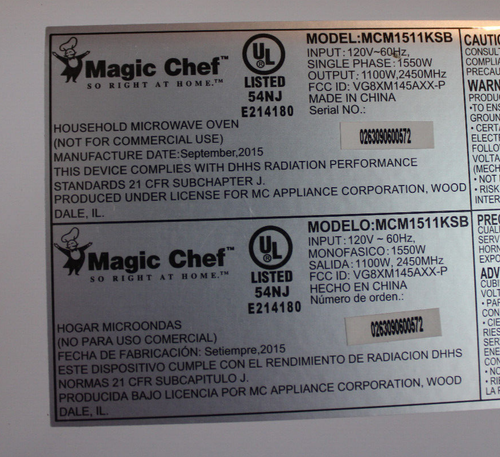 13,5"--13 1/2" GLAS MIKROWELLE DREHTELLER (MAGIC CHEF MIKROWELLE MODELL # MCM1511KSB) - Bild 6 von 6
