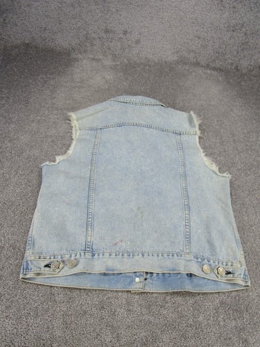 Rag & Bone Vest Womens Large Washed Blue Denim Biker *Stain - Picture 3 of 8