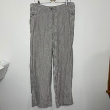 Chico's The Ultimate Fit Pants Womens XL Taupe Striped Linen Wide Leg Trousers