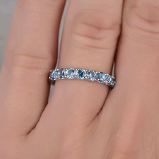 2Ct Round Lab Created Blue Topaz Half Eternity Wedding Band 14KWhite Gold Plated