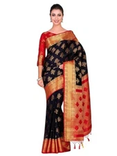 Wedding Sari Black Kanjivaram Art Silk Saree Indian Designer Saree