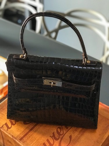 Borsa modello Kelly, vero coccodrillo,non stampata. Marrone. Artigianale  Vintage | eBay