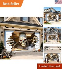 Outdoor Fade-Resistant Halloween Garage Door Cover 16x7 FT - Spooky Scene