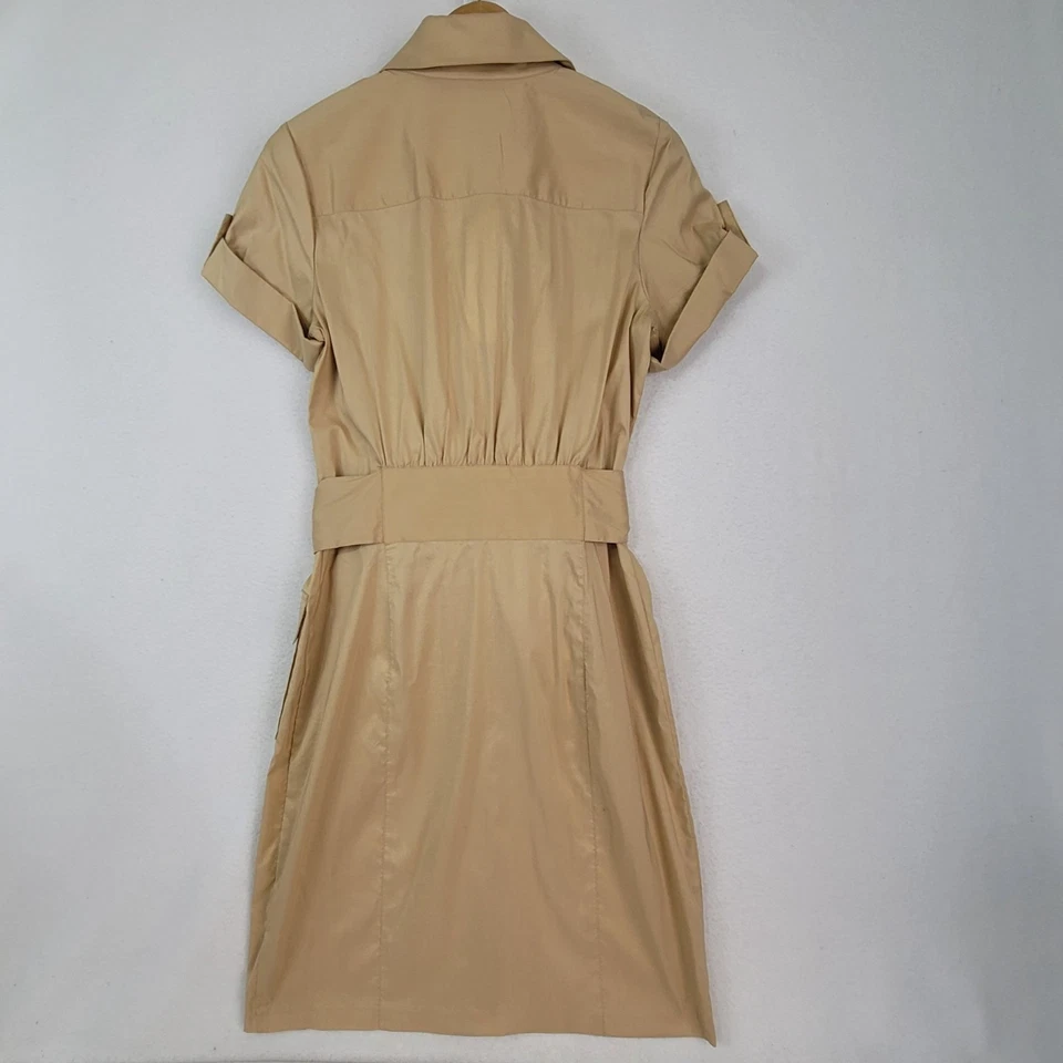 NWT Diane Von Furstenberg VTG Khaki Cotton Short Sleeve Shirt Dress Size 10 - Image 2 of 4