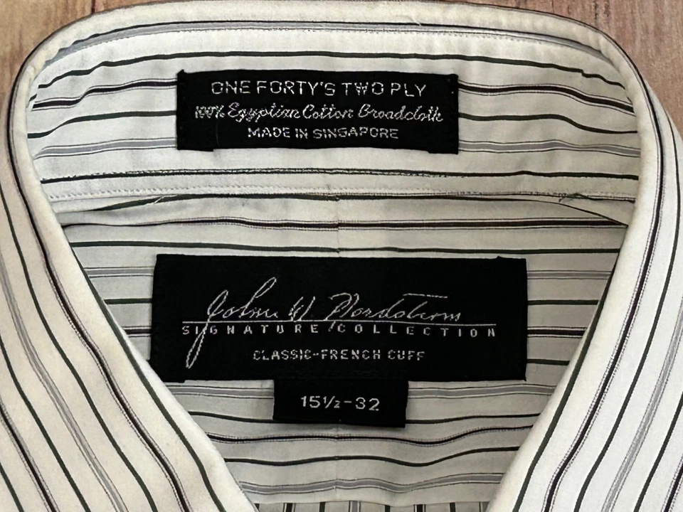 Camisa John W Nordstrom Puño Francés Para Hombres 15 1/2-32 Rayas Blanca Negra Gris Nueva con Etiquetas Foto 3 de 4