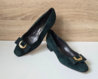 Bruno Magli Leder Pumps Schuhe Blockabsatz Grün Schleife Gr. 5,5 = 38   38,5