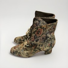 VTG Retro rose floral tapestry lace up victorian granny ankle boots Sz 9
