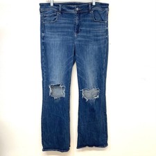 American Eagle High Waisted Kick Boot Jeans Blue Denim Women 18 Distressed