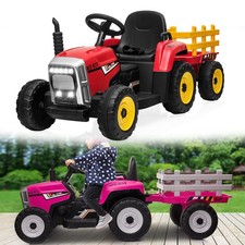 12v Battery Powered Electric Vehicle Toy Ride On Tractor W/ Trailer Kids Car Usa