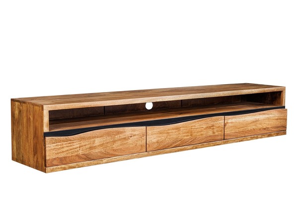 Tv HäNgeboard Akazienholz 160 Cm 3 Schubladen Baumkante Lowboard HäNgend-image