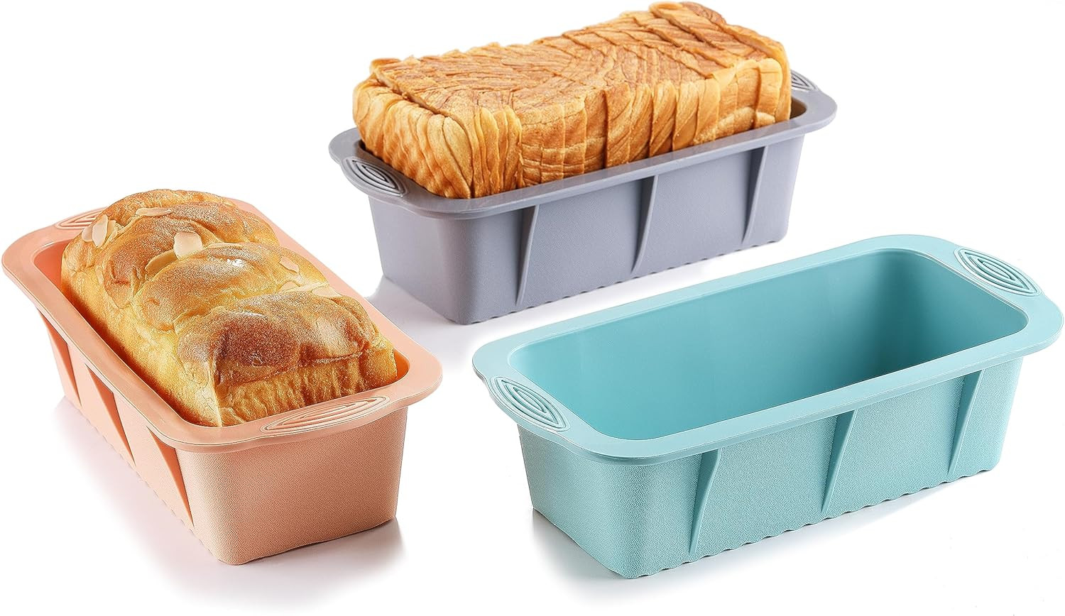 3PCS Silicone Bread Loaf Pan, Non-Stick Bread Pans Easy Release Loaf Pan