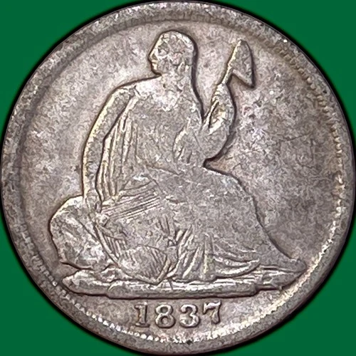 1837 No Stars, Small Date Seated Liberty Half Dime Fine F Coin #35512
