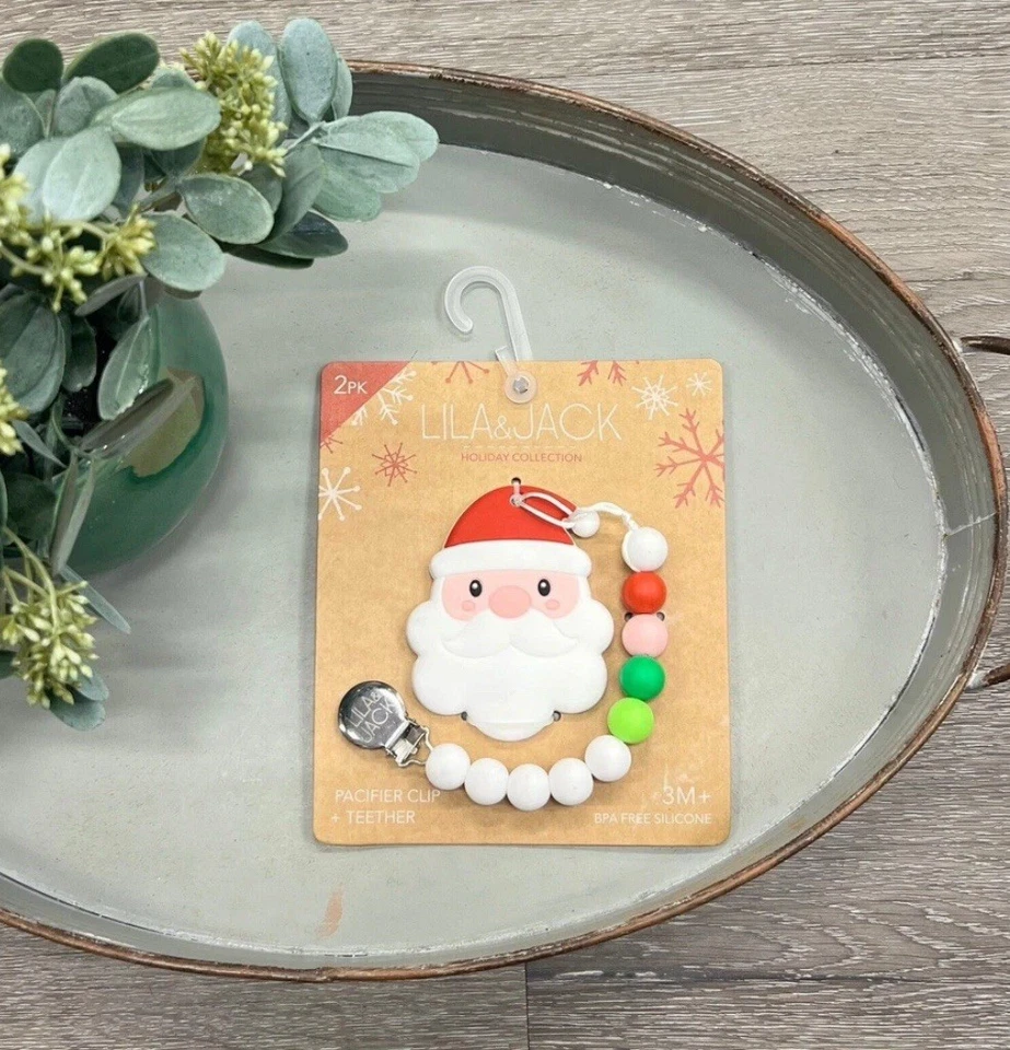 Lila & Jack Holiday Christmas Santa Pacifier Clip & BPA Free Silicone Teether - Image 2 of 2