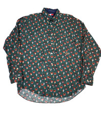 Vintage Tommy Hilfiger Button Up Shirt Large Men Green Crest Logo AOP Preppy 90s