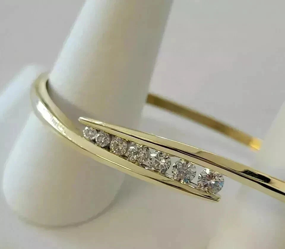 14K Yellow Gold Plated Round Cut Lab Created Moissanite Women's Bangle Bracelet