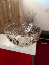 Vintage Cut Crystal Bowl Starburst Hobstar Pattern 11" Heavy Clear