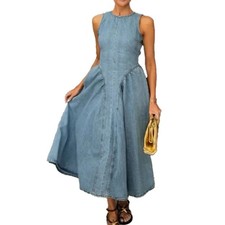 Summer New Arrival Fashionable Round Neck Slim Waist Sleeveless Vest Midi Dress