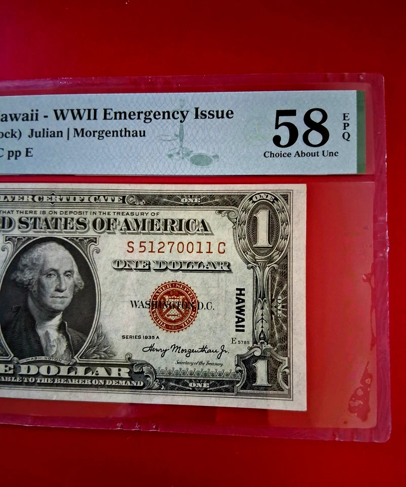 1935-A $1 HAWAII WWII EMERGENCY SILVER CERTIFICATE PMG 58 EPQ Fr 2300 - Image 2 of 4