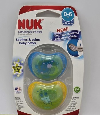 2 Pack NUK Orthodontic Pacifiers GLOW IN THE DARK 
