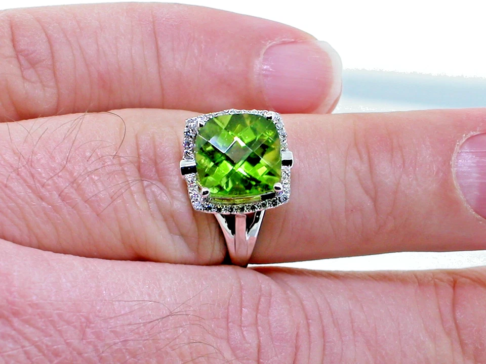 Peridot Ring 585 Weißgold 14Kt Gold natürlicher Peridot 4,6ct 32 Brillanten - Bild 2 von 4