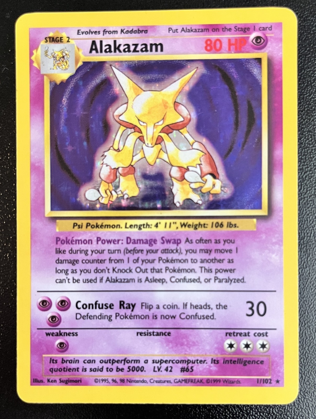 Alakazam - Holo Rare - 1/102 Base Set Pokemon Card