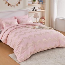 5 Pieces Pink Twin/Twin XL Comforter Set for Girls Twin Bedding Sets Gold Gli...