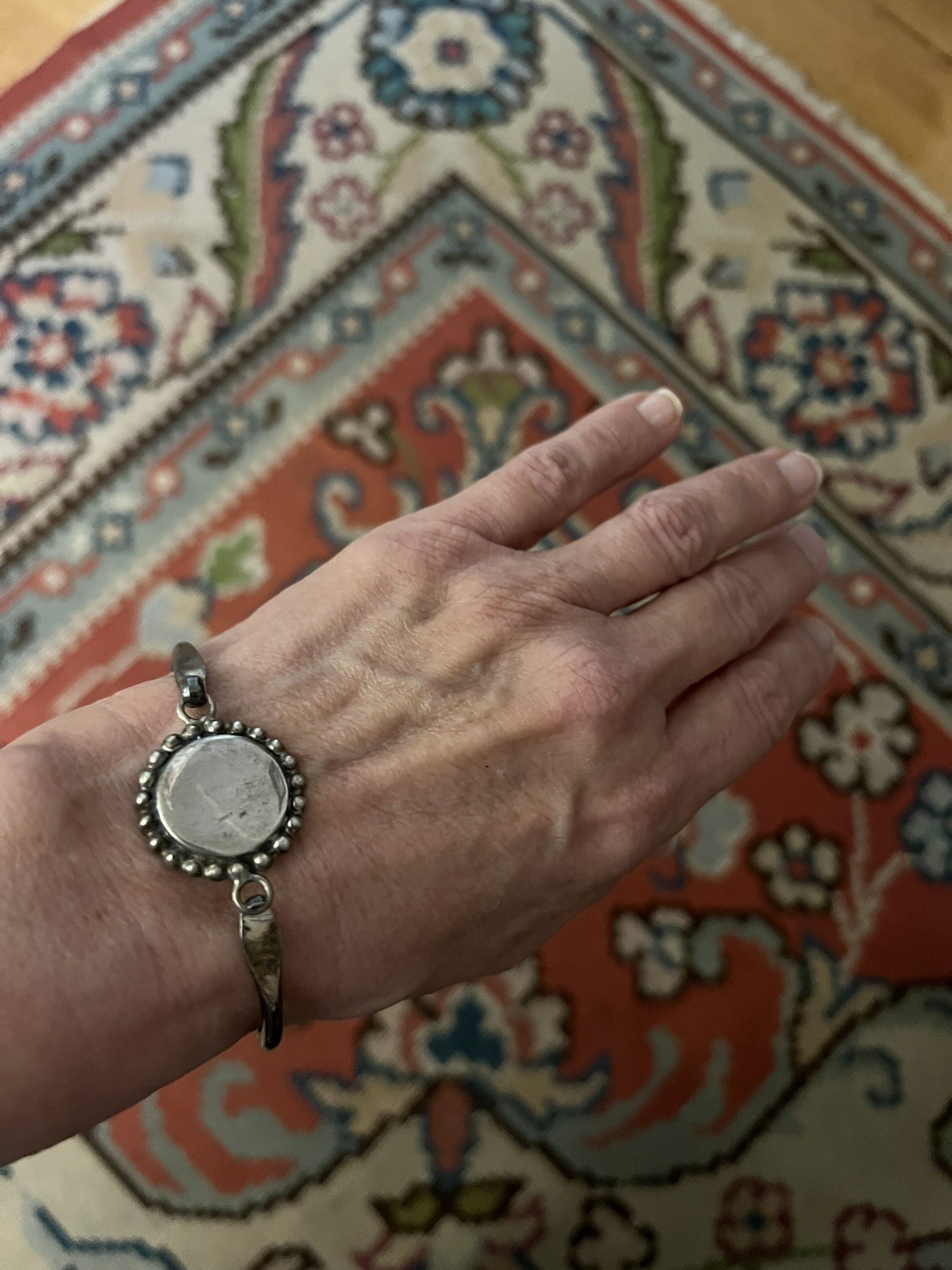 Sterling Silver Engravable Disc Hinged Bangle - image 1