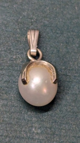 14Kt White Gold Pearl Pendant 5/16" Pearl Simple And Beautiful No Chain Wow - Picture 2 of 7