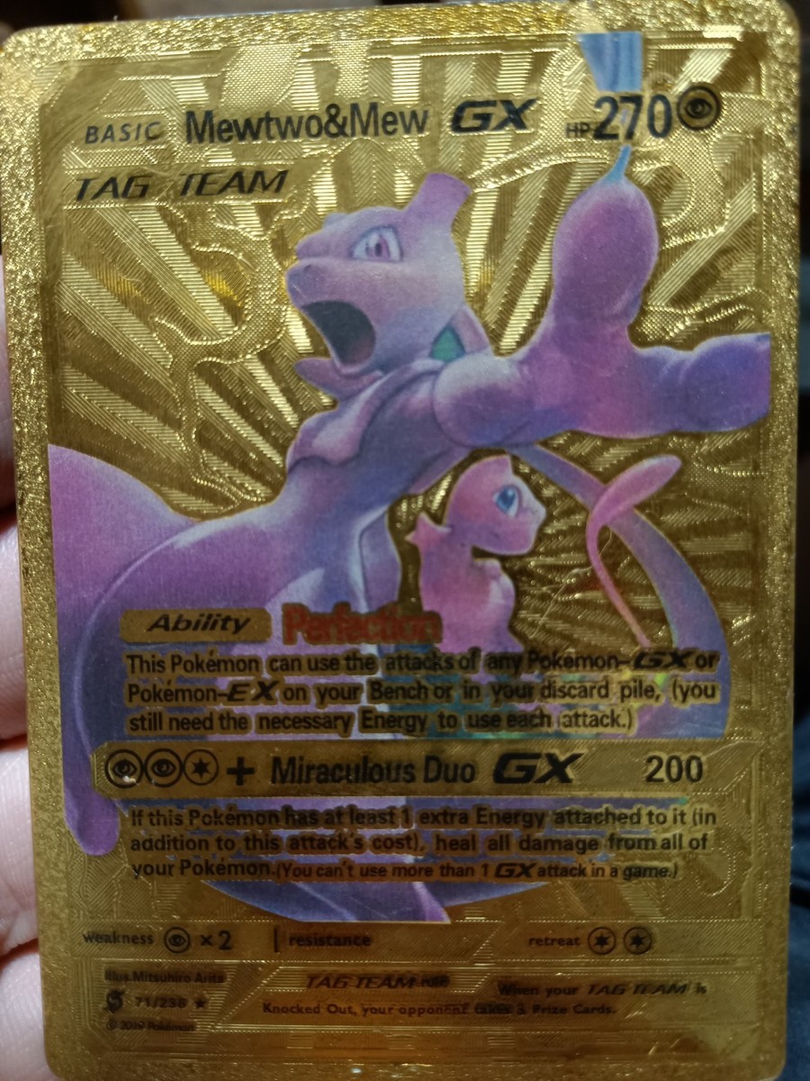 Pokemon MEWTWO & MEW GX 71/236 GOLD FOIL Unified Minds Tag