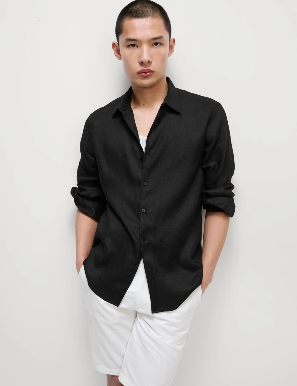 Men’s Linen Blend Long Sleeve Shirt Summer Casual Lightweight Breathable