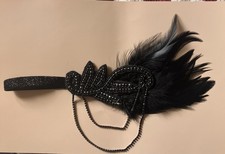 1920  s Style Flapper Black Feathered Headband Handmade