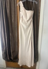 Jasmine One Shoulder Formal Gown Size 10 NWT Champagne Prom Wedding Dress Slit