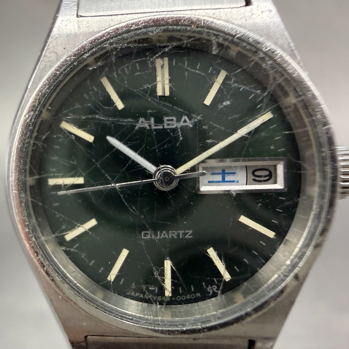 Seiko Alba Watch Women 24mm Green Dial Silver Tone Daydate Y643