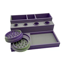 Smoke Station Caddy Rolling Tray 14mm 18mm Slide Holder w/ Grinder & Storage