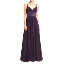 Adrianna Papell Silk Purple Gown Dress Size 8 Chiffon Beaded Empire Waist New