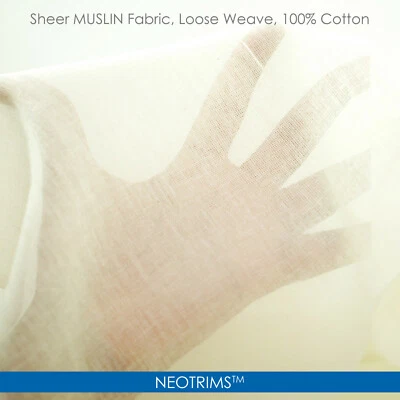 Muslin Cotton Fabric,Cheese Cloth Gauze Material,White & Ecru,130cms,Neotrims UK