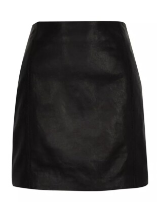 River Island Black Leather Zip Leather Mini Skirt Size New With