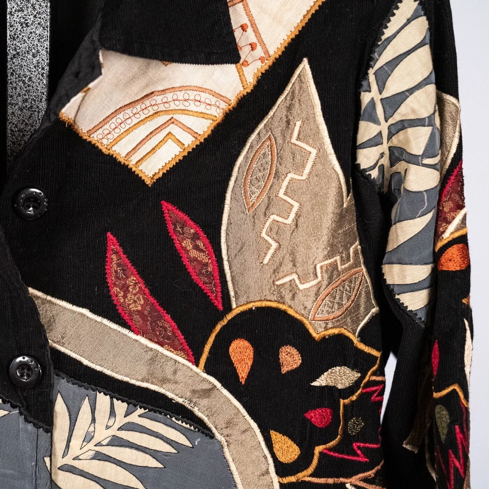 Chaqueta de Pana Vintage Bordada Patchwork Para Mujer MEDIANA Boho Otoño Occidental Foto 4 de 4