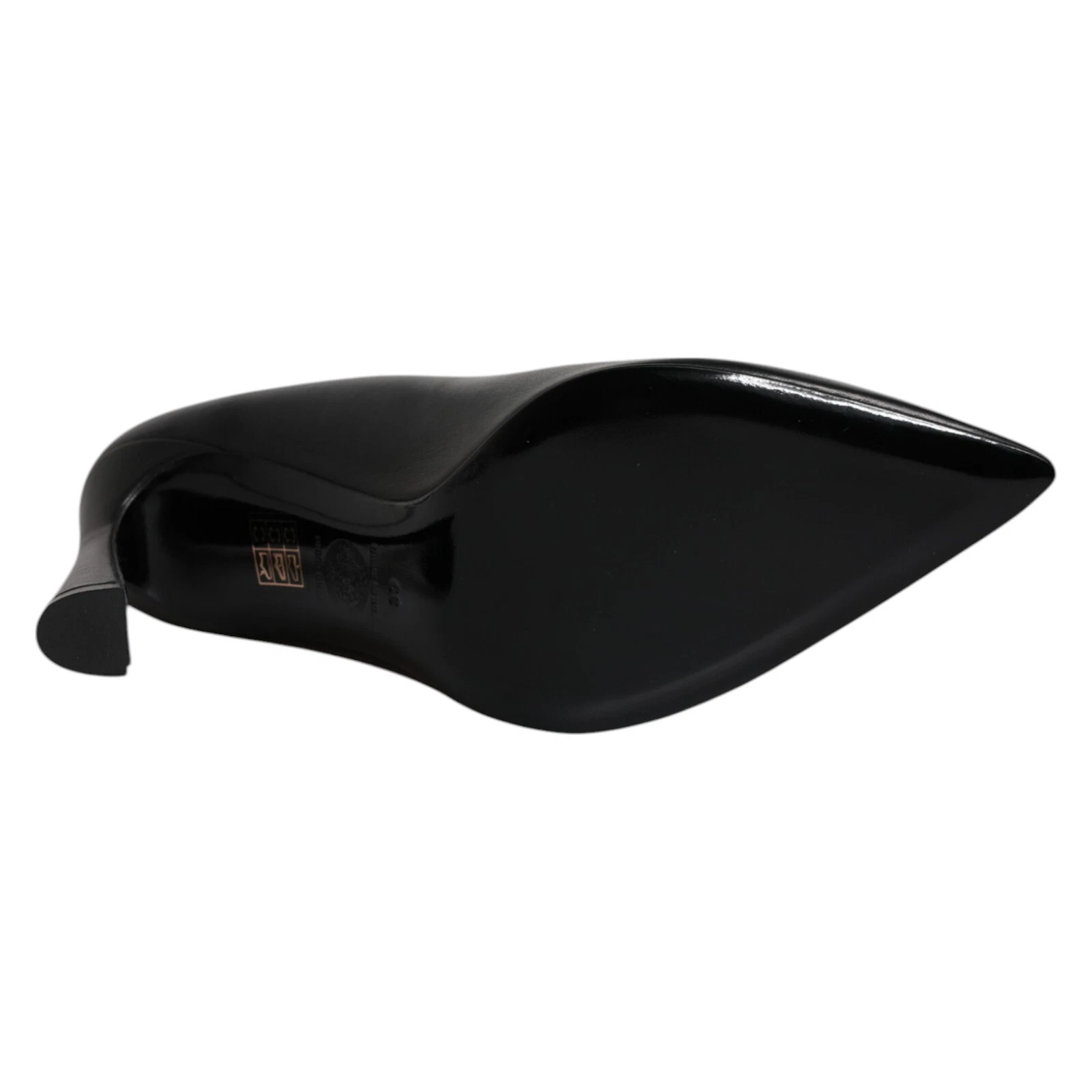 Scarpe VERSACE decolte tacco alto placca logo pelle nero EU37 US6.5 1180usd