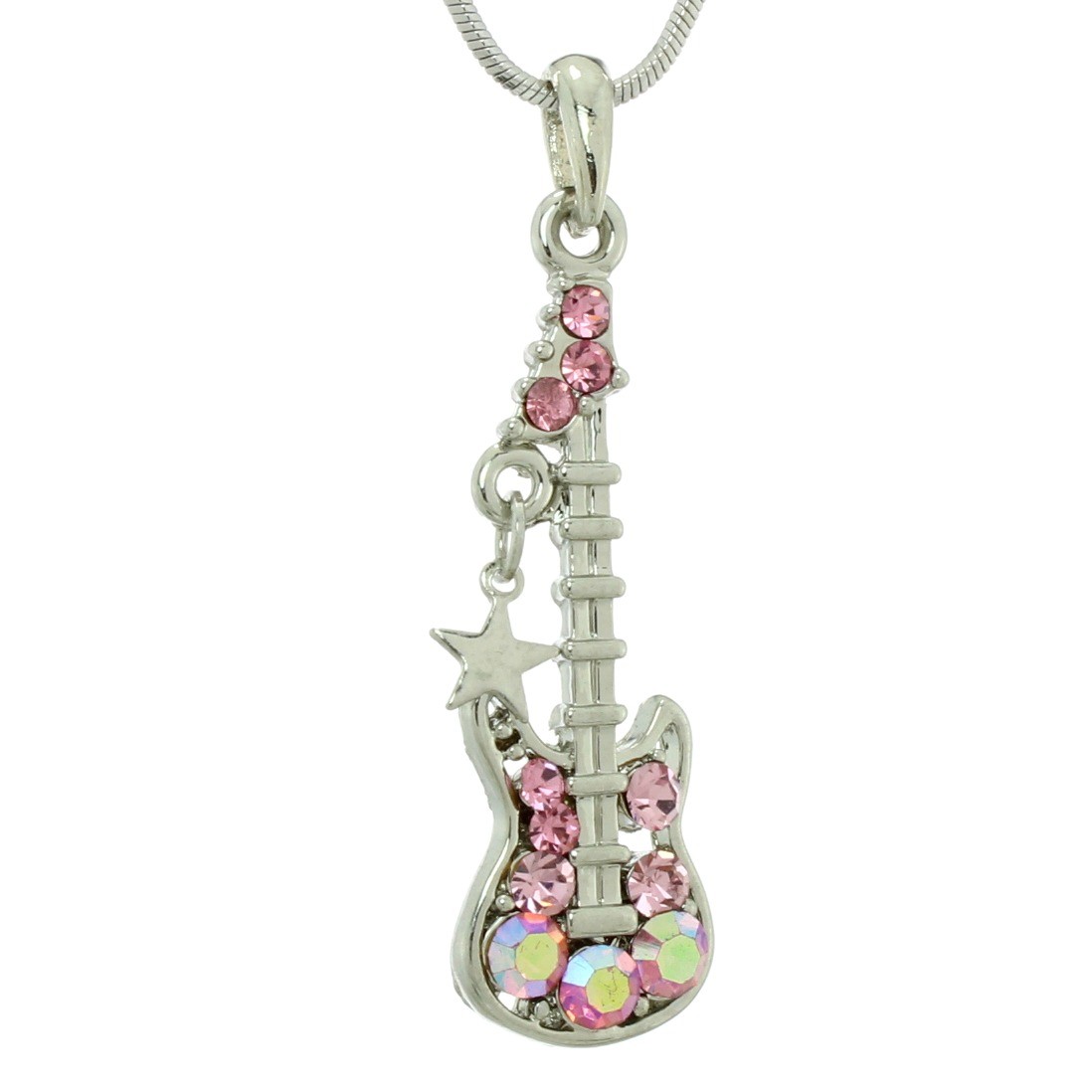 Swarovski Pink Crystal Pendant Necklace for Electric Guitar Lovers 18-inch Chain