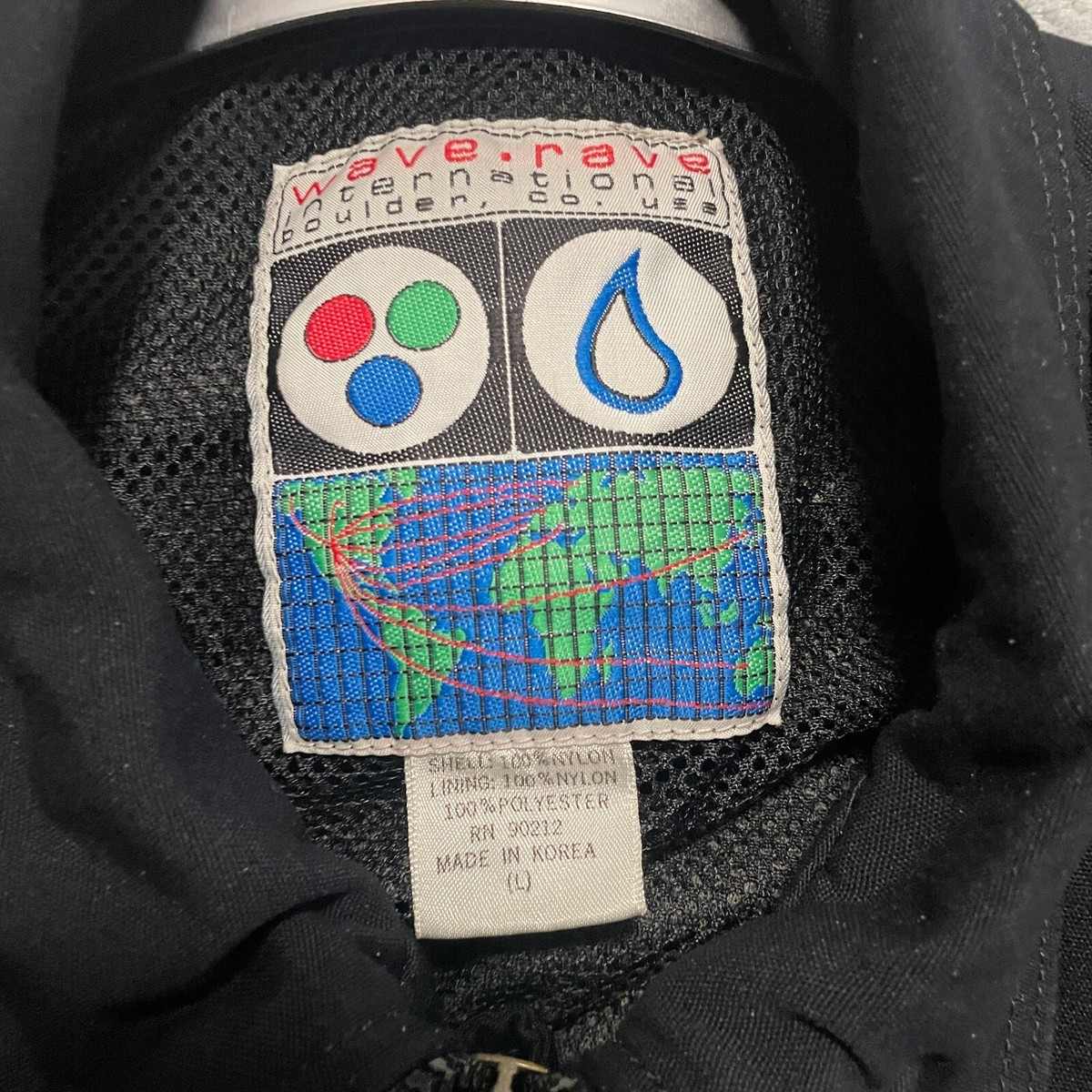 rave ジャケット Vintage 90s Wave Rave Jacket Mens Large Black Full Zip