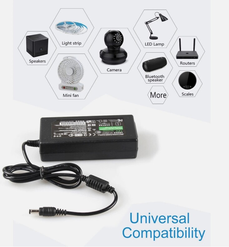 12V 5A 60W DC Power Supply Adapter - For LED Strip Lights, CCTV Cameras, PC & More