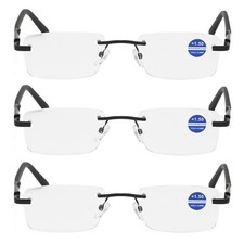 3 PK Mens Rimless Anti Blue Light Blocking Reading Glasses Spring Hinge Readers