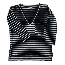 Madewell Navy Striped V Neck Side Zip Shirt Womens Small